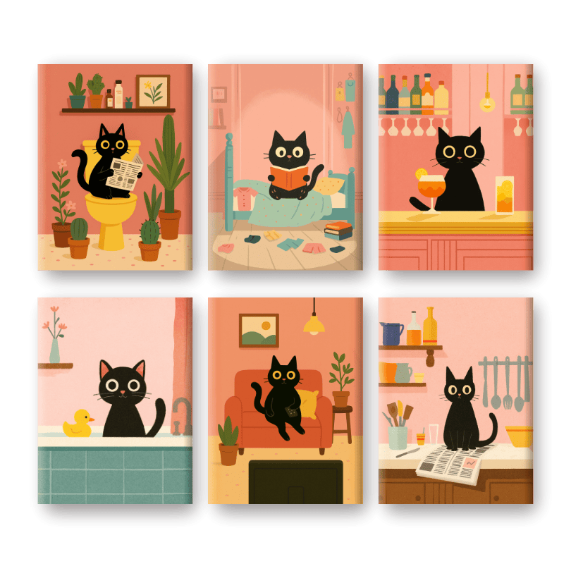 6 Mini Paintings - The Black Cat Set