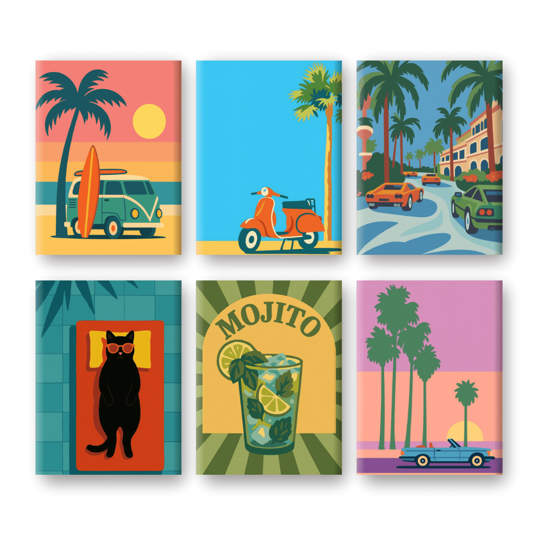 6 Mini Paintings | Tropical Retro Set