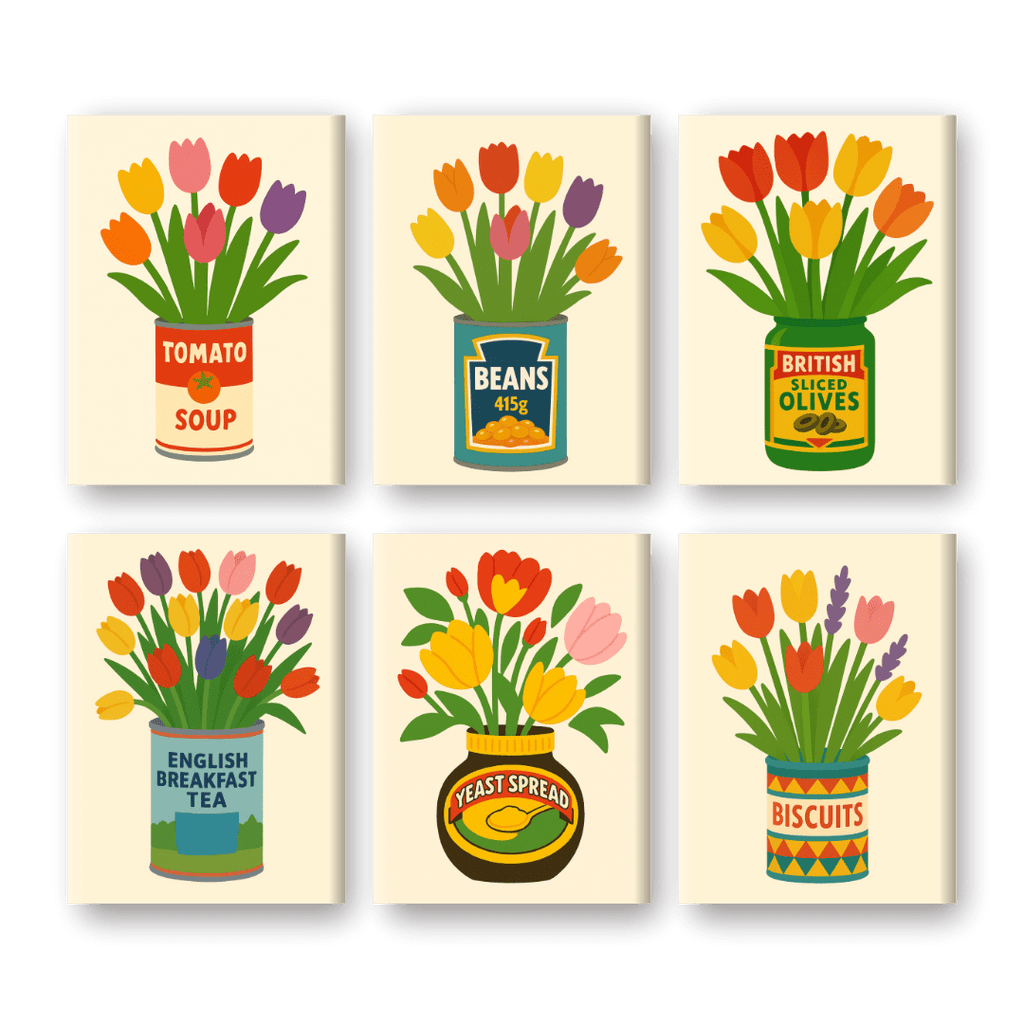 6 Mini Paintings | Tulips in Cans Set