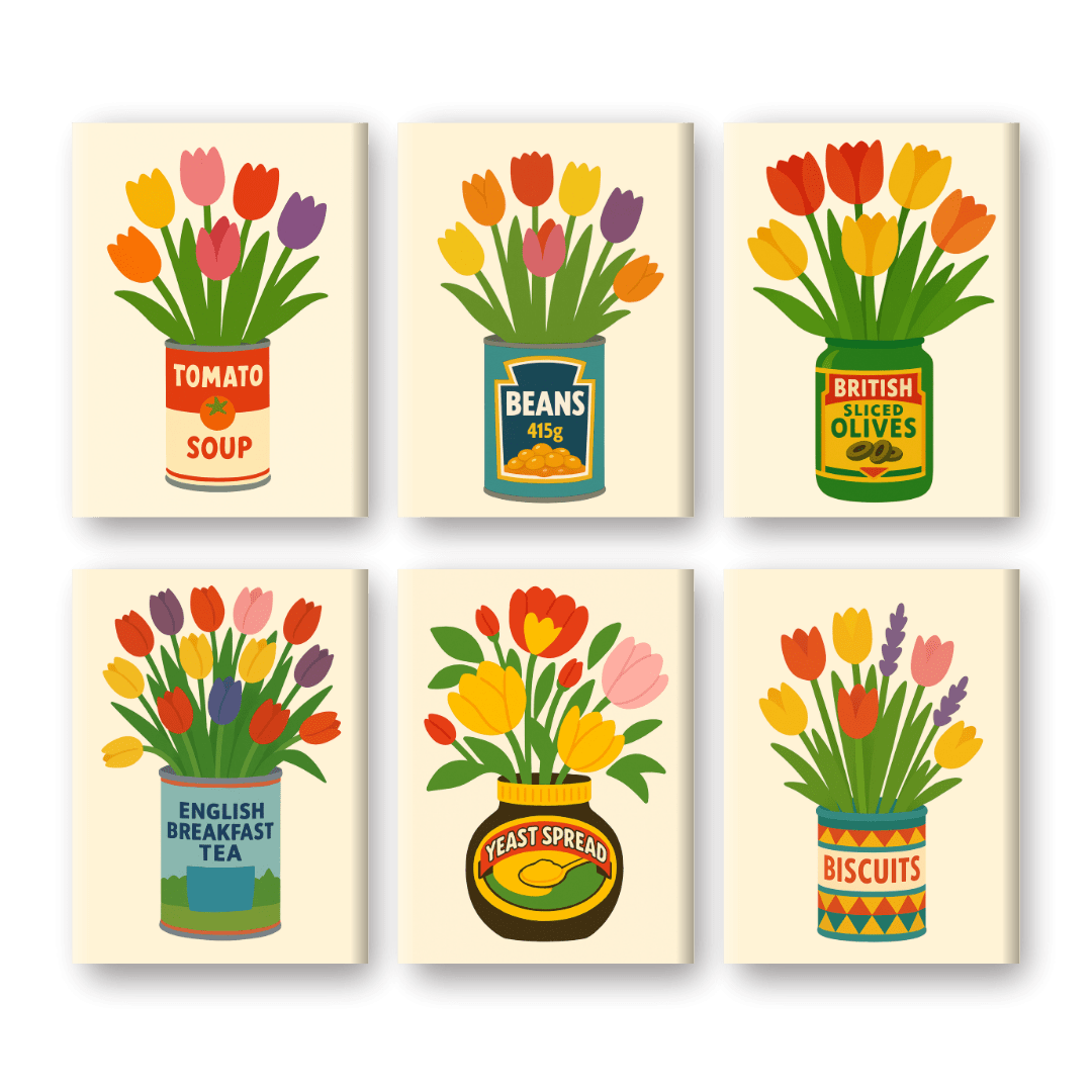 6 Mini Paintings | Tulips in Cans Set