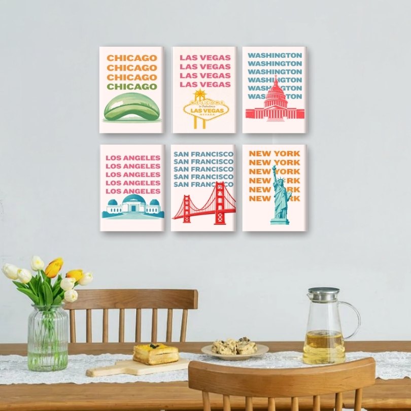 6 Mini Paintings - USA Travel Posters Set