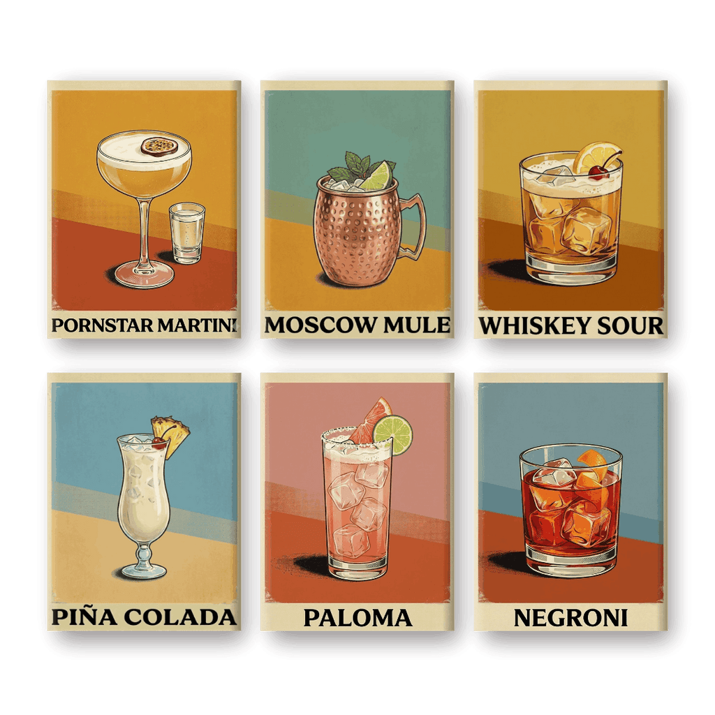 6 Mini Paintings - Vintage Cocktail Posters Set