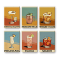 6 Mini Paintings - Vintage Cocktail Posters Set