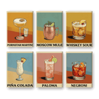6 Mini Paintings - Vintage Cocktail Posters Set