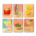 6 Mini Paintings - Vintage Cocktail Set