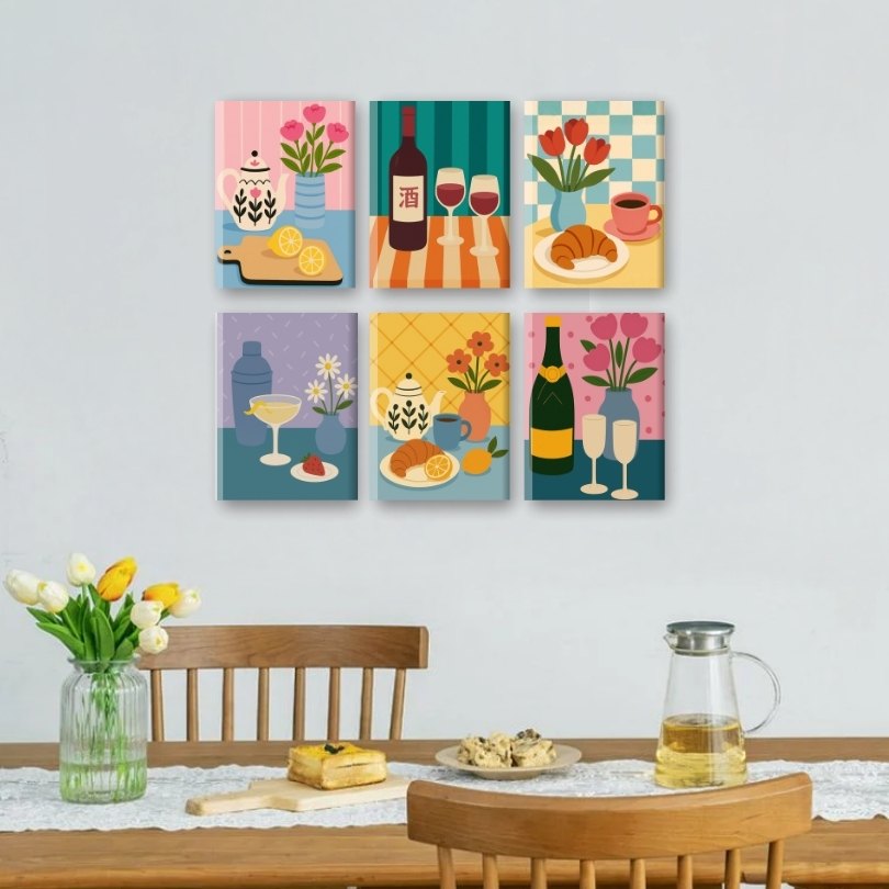 6 Mini Paintings - Vintage Kitchen Set