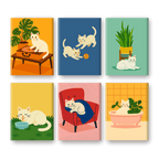 6 Mini Paintings - White Cat Set