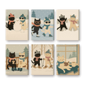 6 Mini Paintings - Winter Cats Set