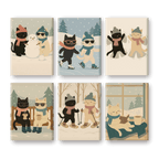 6 Mini Paintings - Winter Cats Set