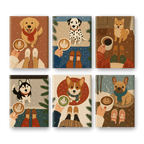 6 Mini Paintings - Winter Coffee & Dogs Set