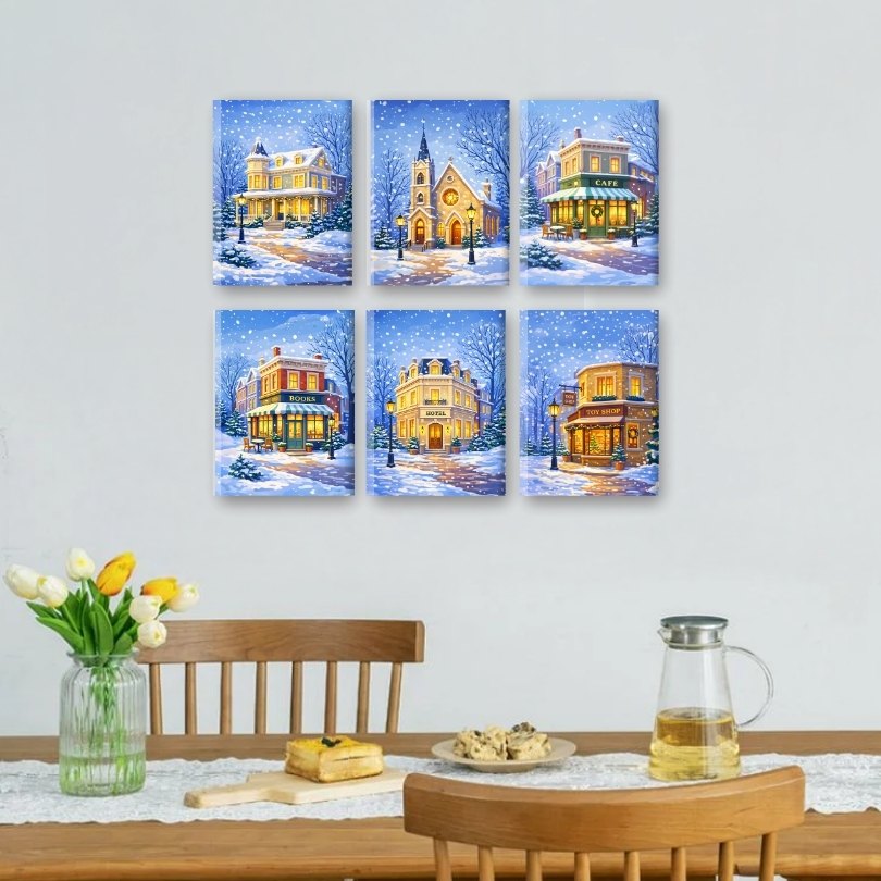 6 Mini Paintings - Winter Street Set