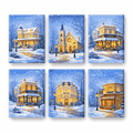 6 Mini Paintings - Winter Street Set
