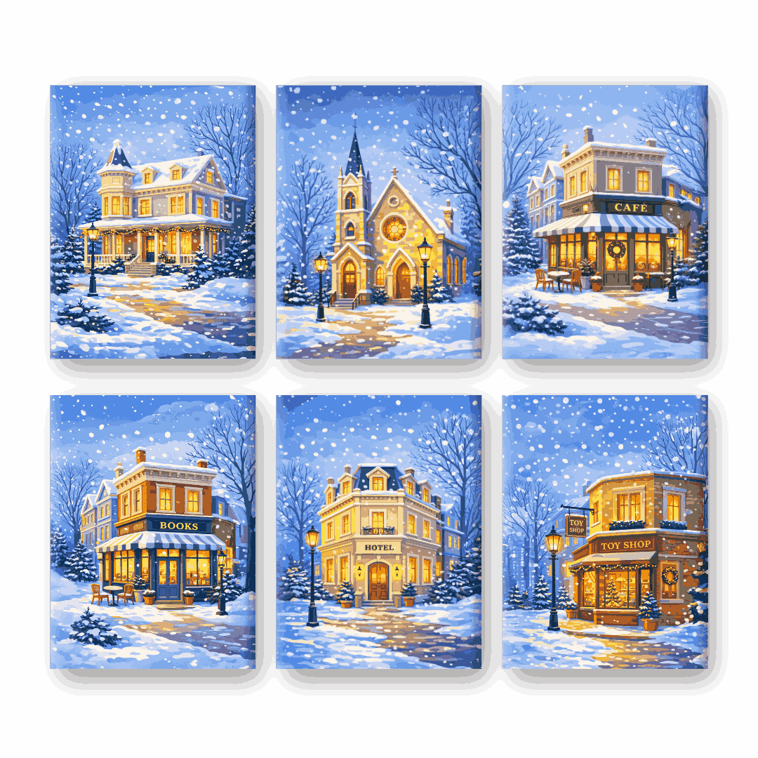 6 Mini Paintings - Winter Street Set