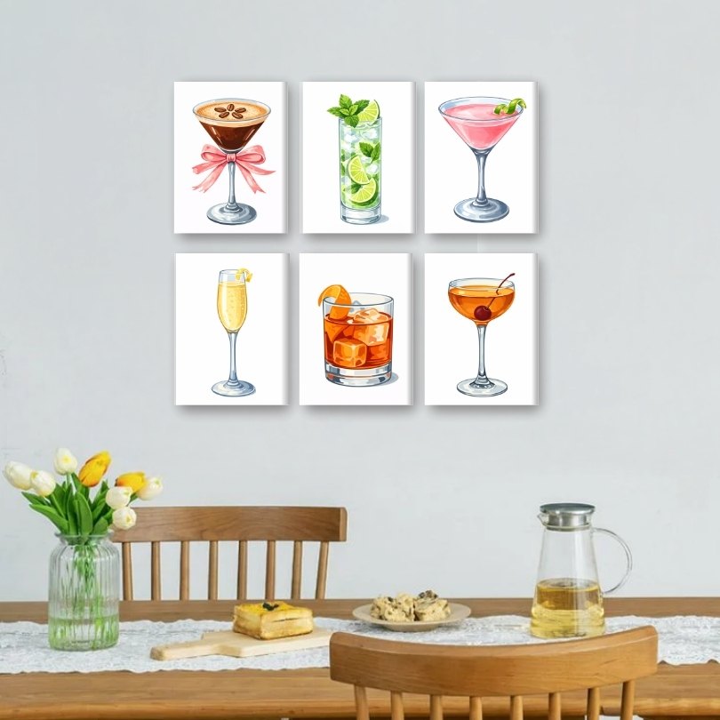 6 Mini Paintings - Beautiful Cocktail Set