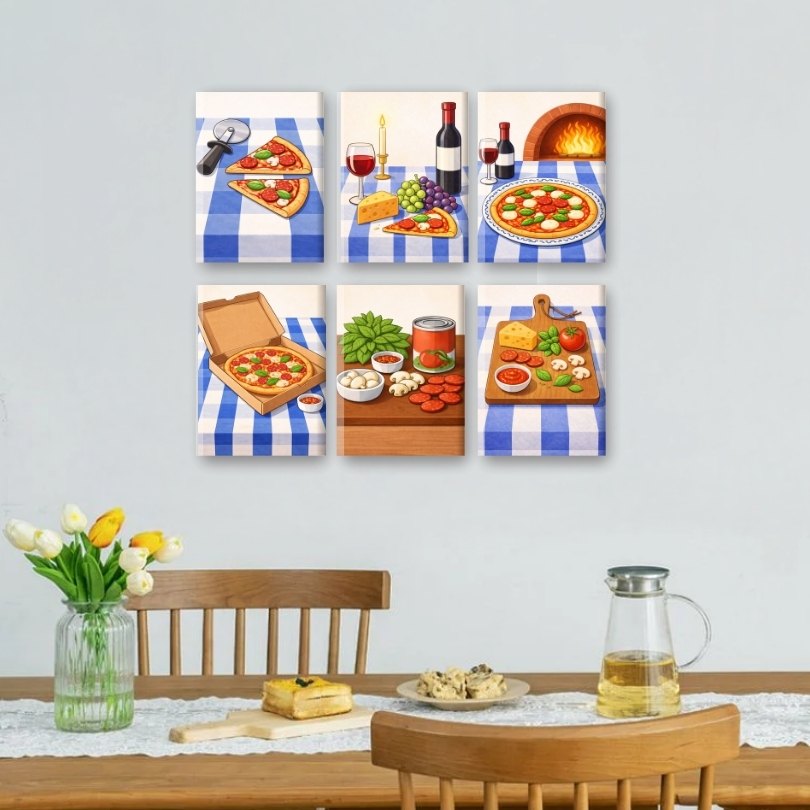 6 Mini Paintings - Pizza Dinner Set