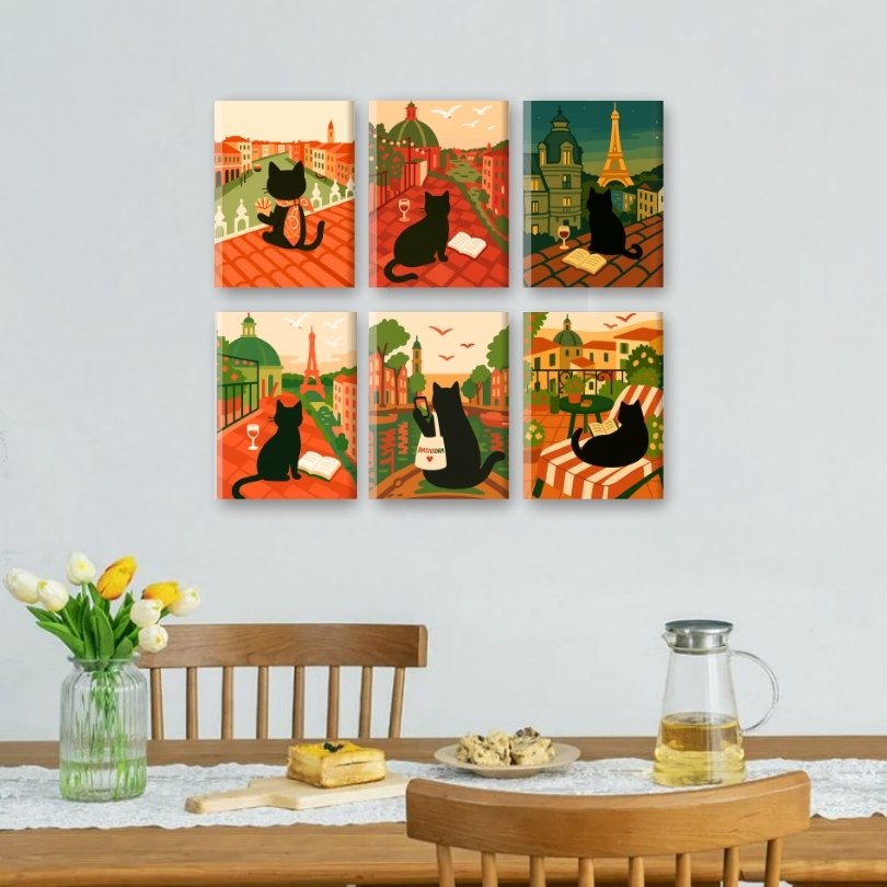 6 Mini Paintings | The Traveling Cat Set