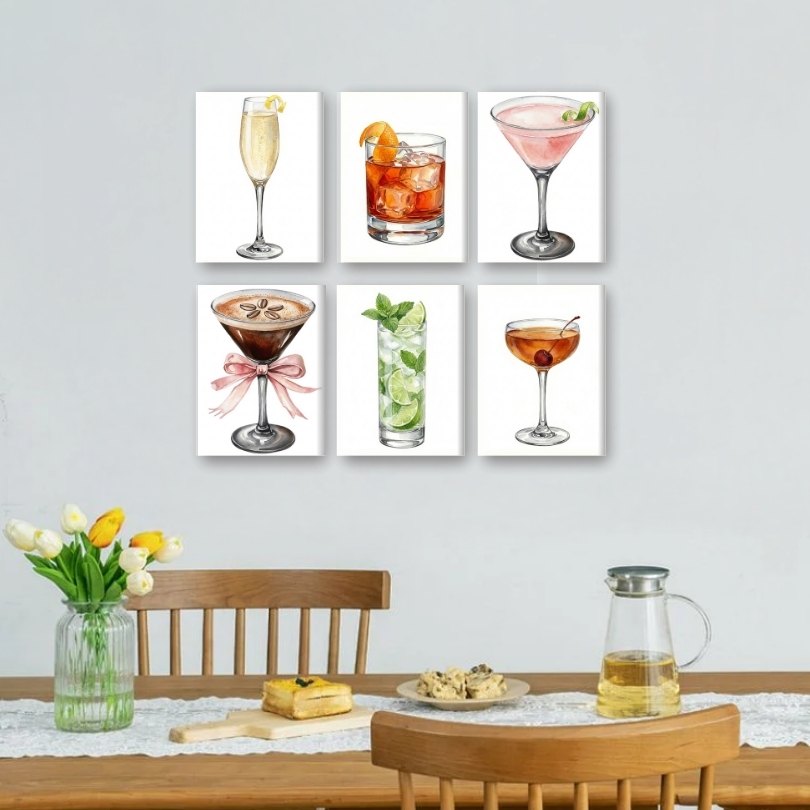 6 Mini Paintings - Gorgeous Cocktails Set
