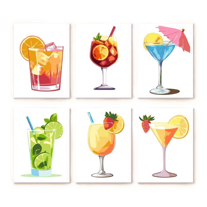6 Mini Paintings - Summer Cocktail Set