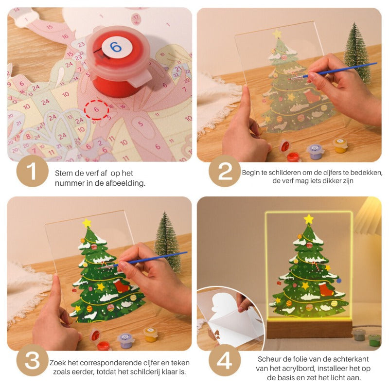 Paint by Numbers Christmas Lamp | Santa Claus and Reindeer Near the Tree