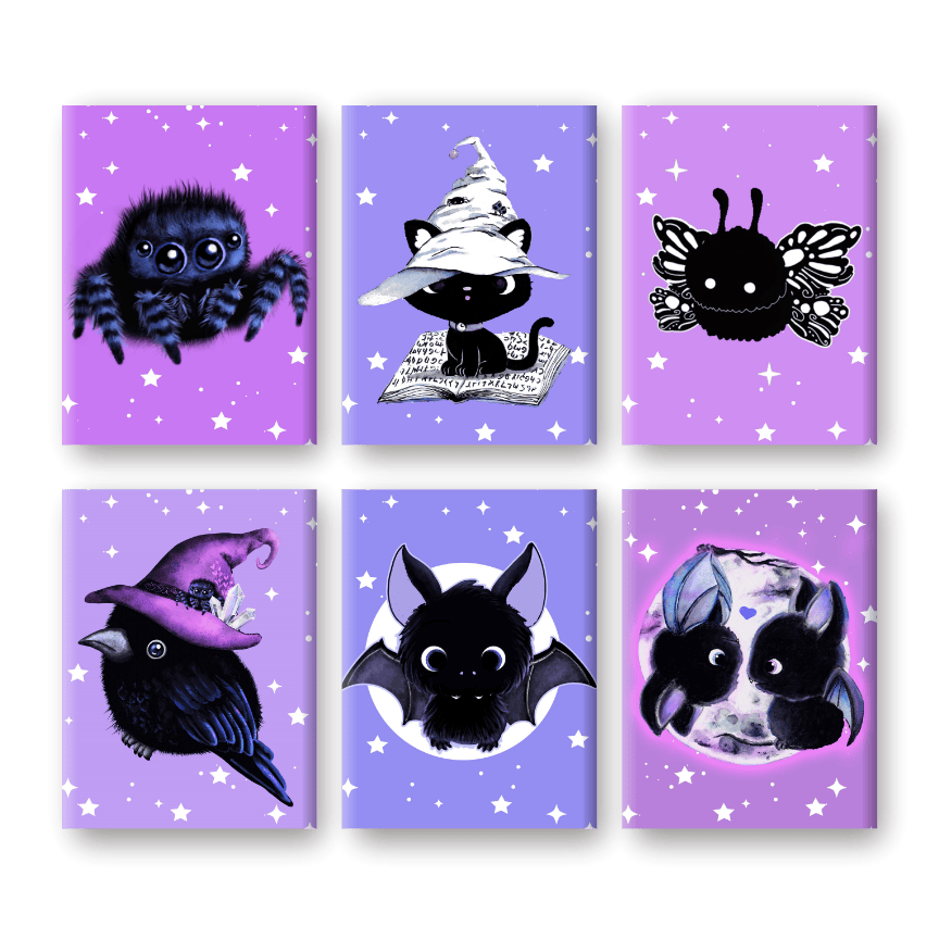 6 Mini Paintings | Sweet Gothic Creatures - By Tiny Tami