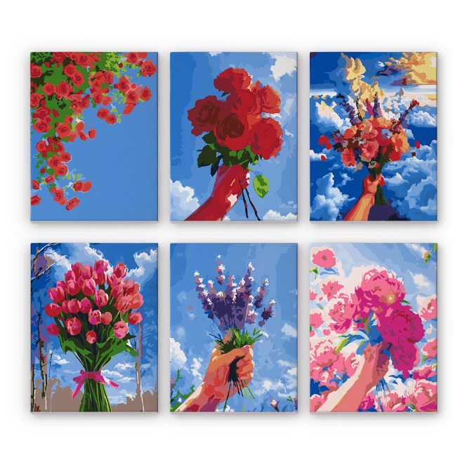 6 Mini Paintings - Bouquets in the Sky Set