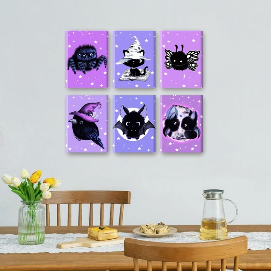 6 Mini Paintings | Sweet Gothic Creatures - By Tiny Tami