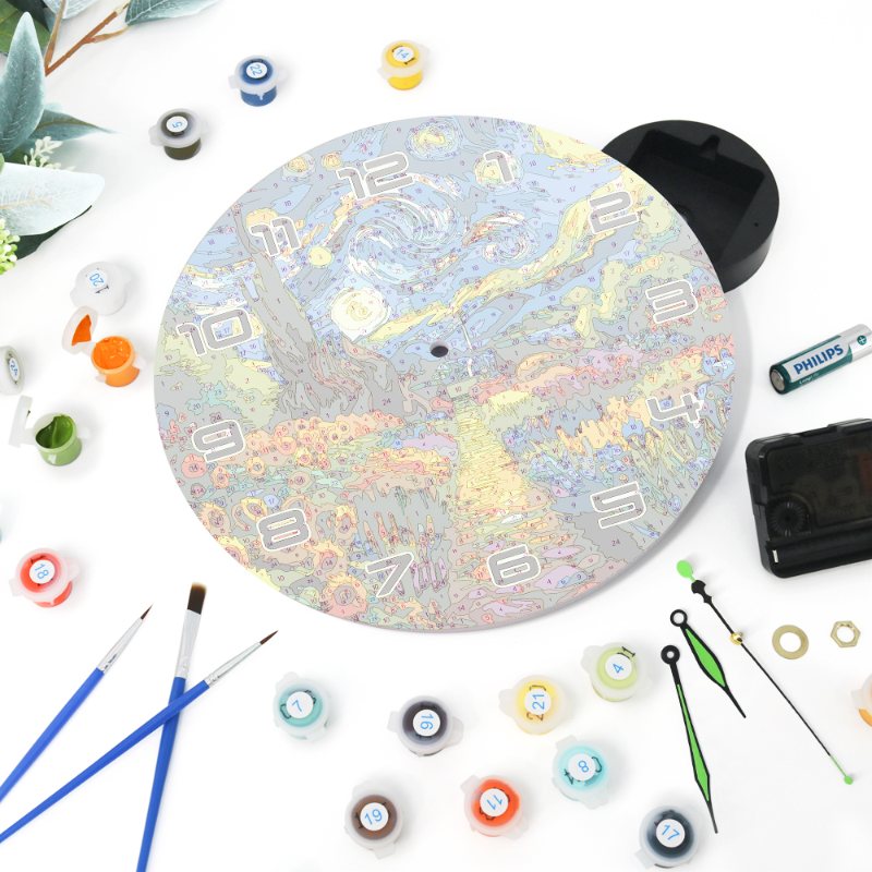 Painting by Numbers Clock – Starry Night & Flower Field
