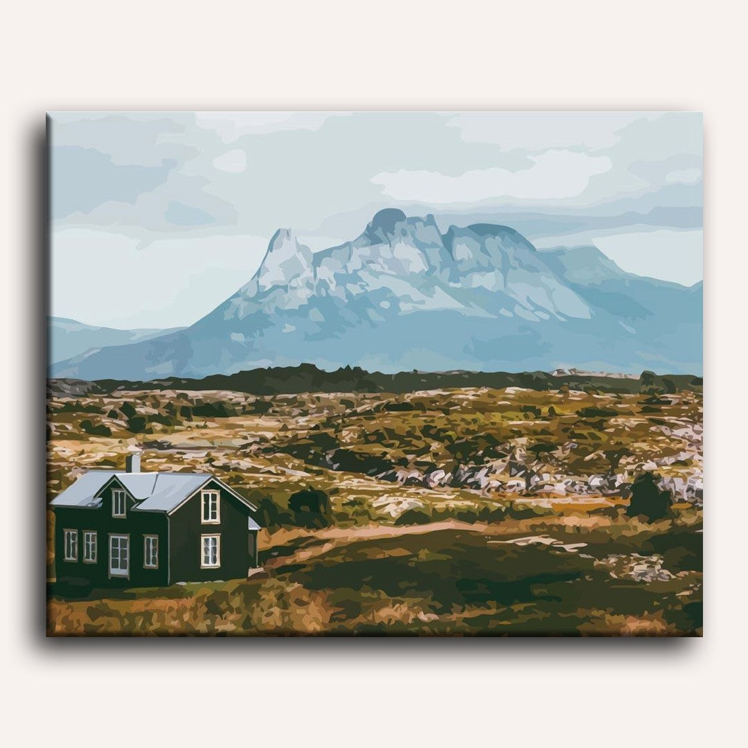 Landscape of Mountains and Houses in Norway | Paint by Numbers