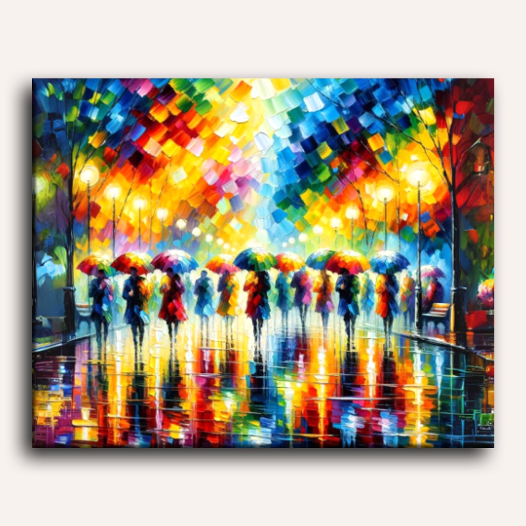 People under umbrellas | Paint by Numbers