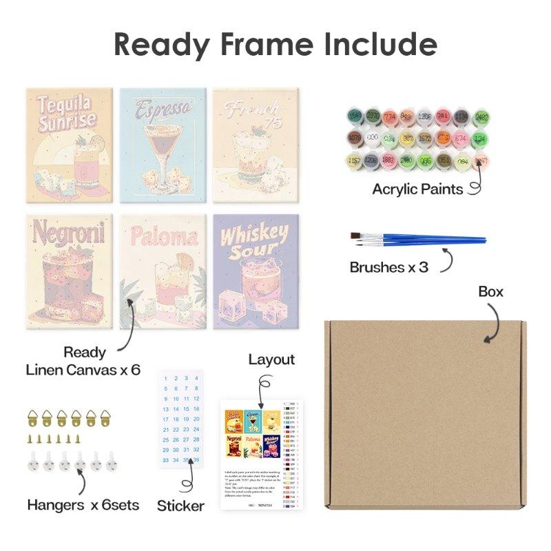 6 Mini Paintings - Girls Night Cocktail Set