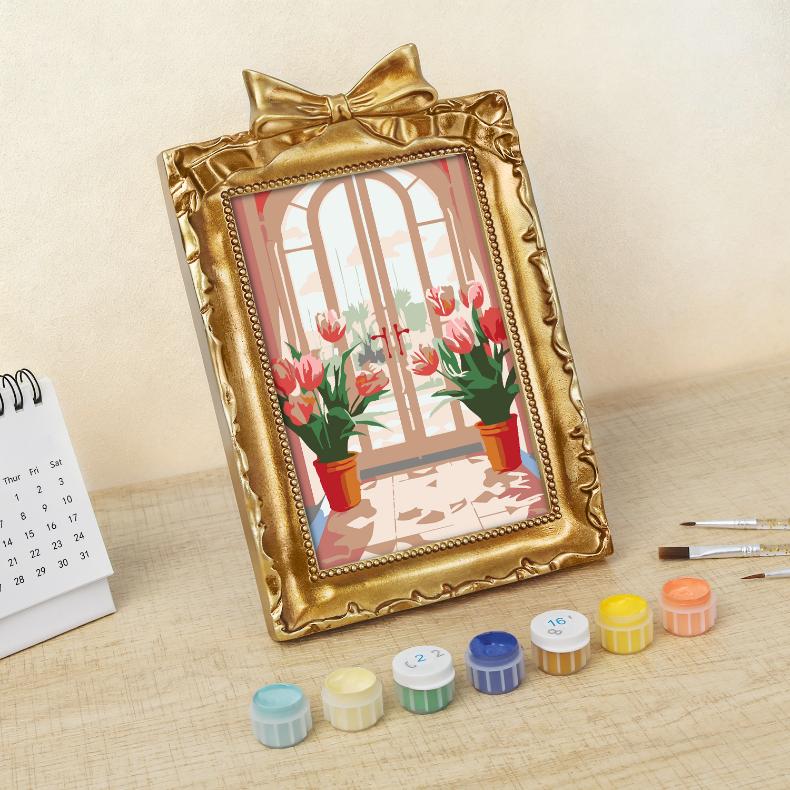 Mini Painting with Picture Frame – Tulips at the Door