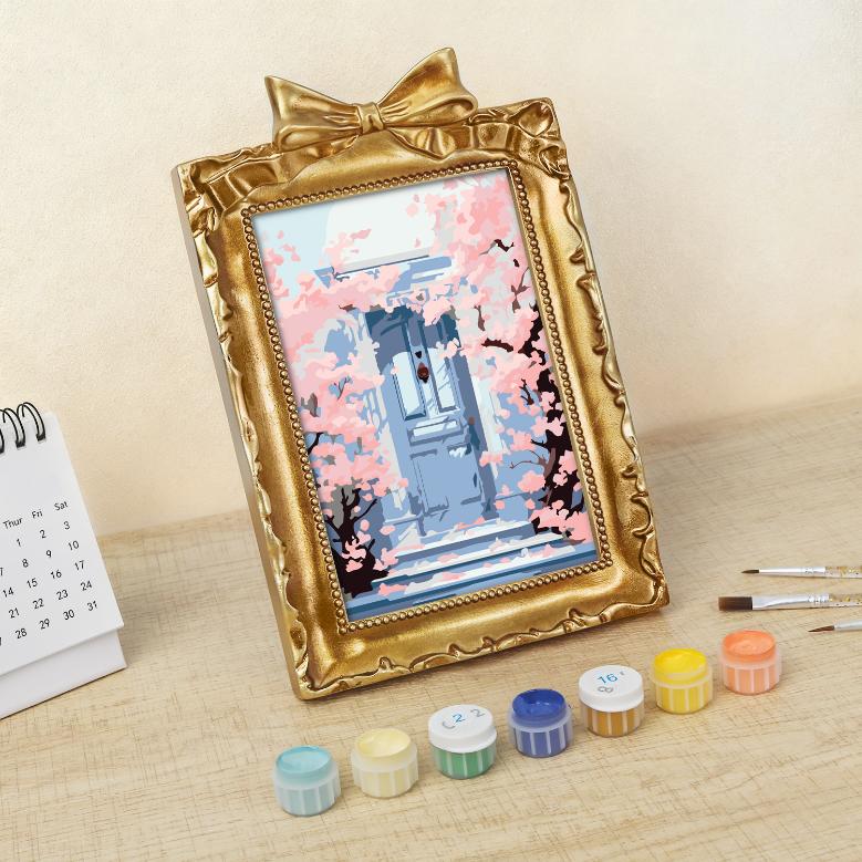 Mini Painting with Picture Frame – Blossoms at the Door