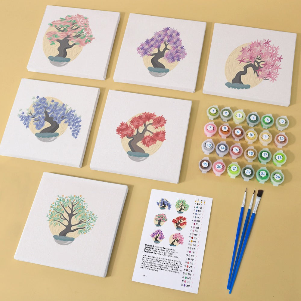 6 Mini Paintings - Colorful Trees Set