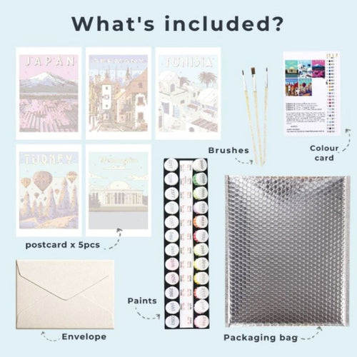 5 Postcards – World trip Set | Paint by Number