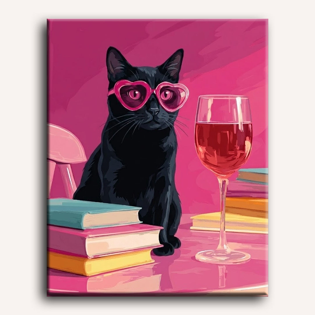Black Cat at the Pink Table | Paint by Number