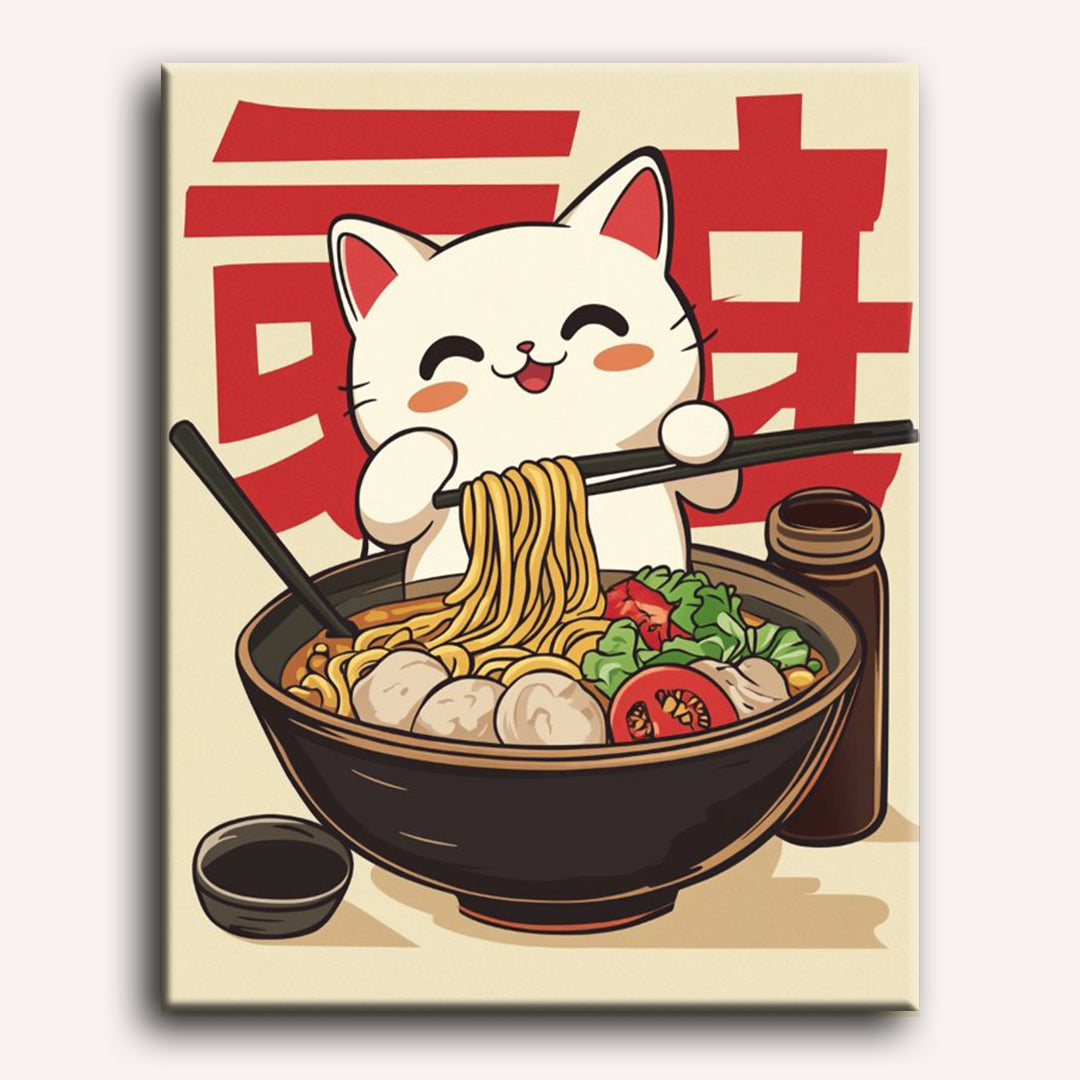 Cat in noodle bowl | Paint by Numbers