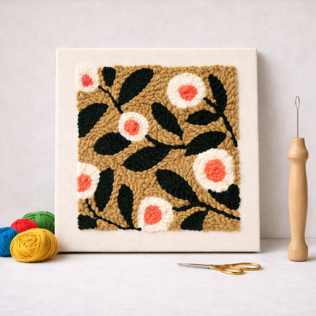 Punch Needle – Natural Bloom in Earth Tones