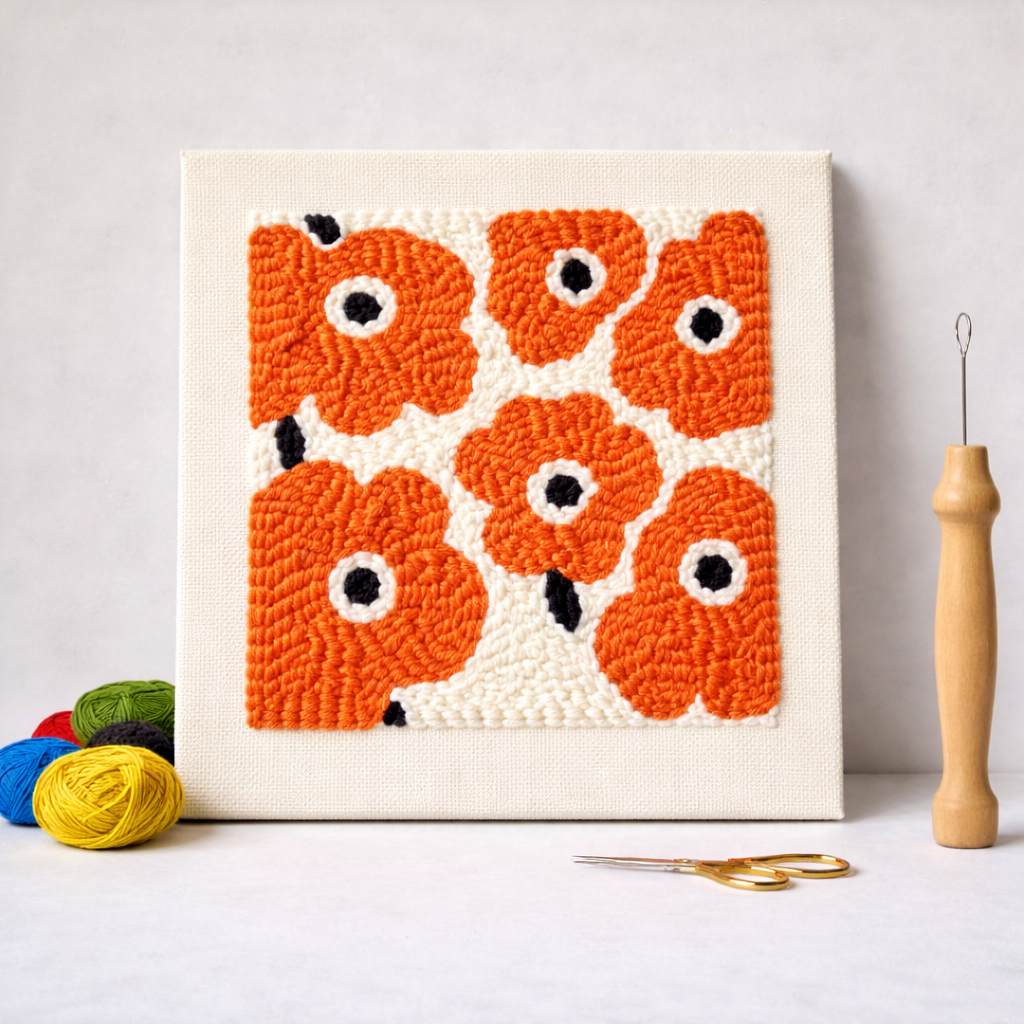 Punch Needle – Orange Poppy Flowers