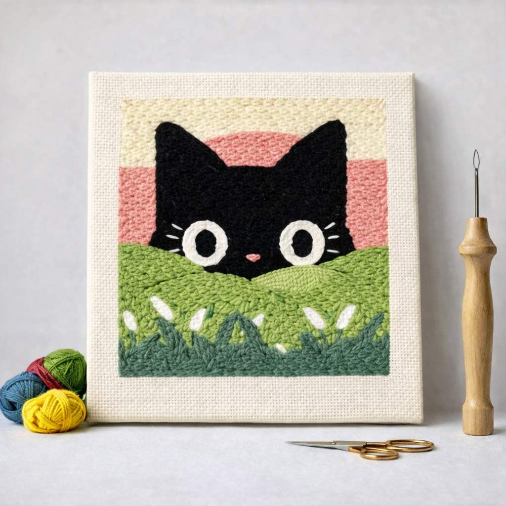 Punch Needle – Playful Cat in the Field