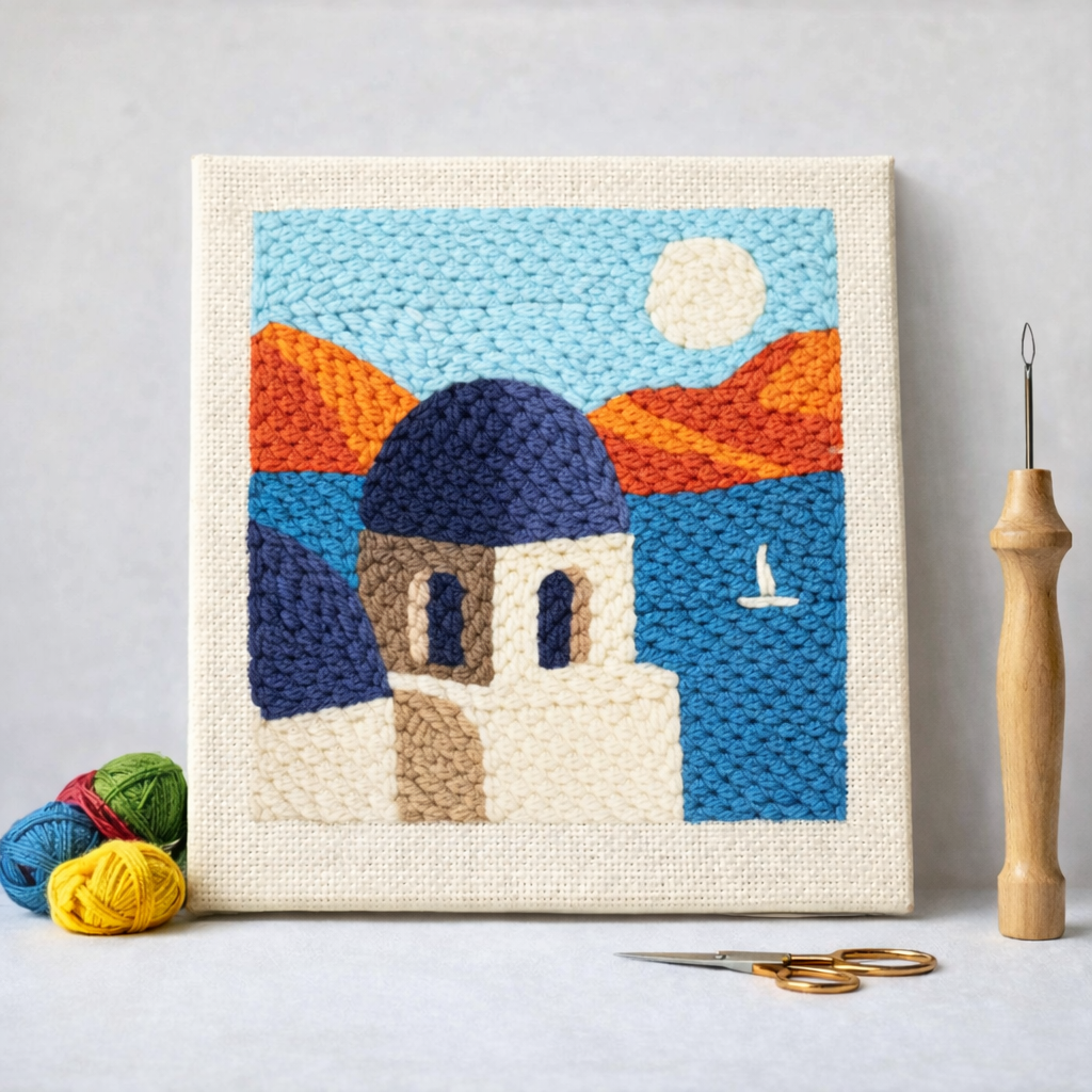 Punch Needle – Greek House by the Sea