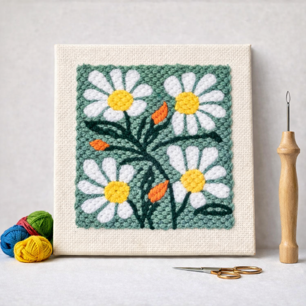 Punch Needle – White Daisies