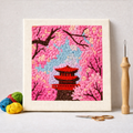 Punch Needle – Temple in Cherry Blossom