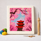 Punch Needle – Temple in Cherry Blossom