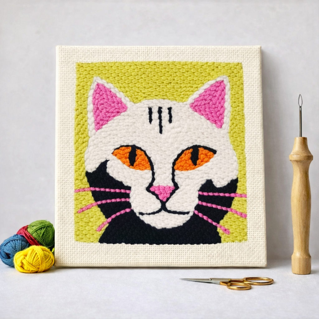 Punch Needle – White Cat