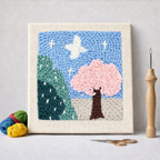 Punch Needle – Pink Tree in Blue Sky