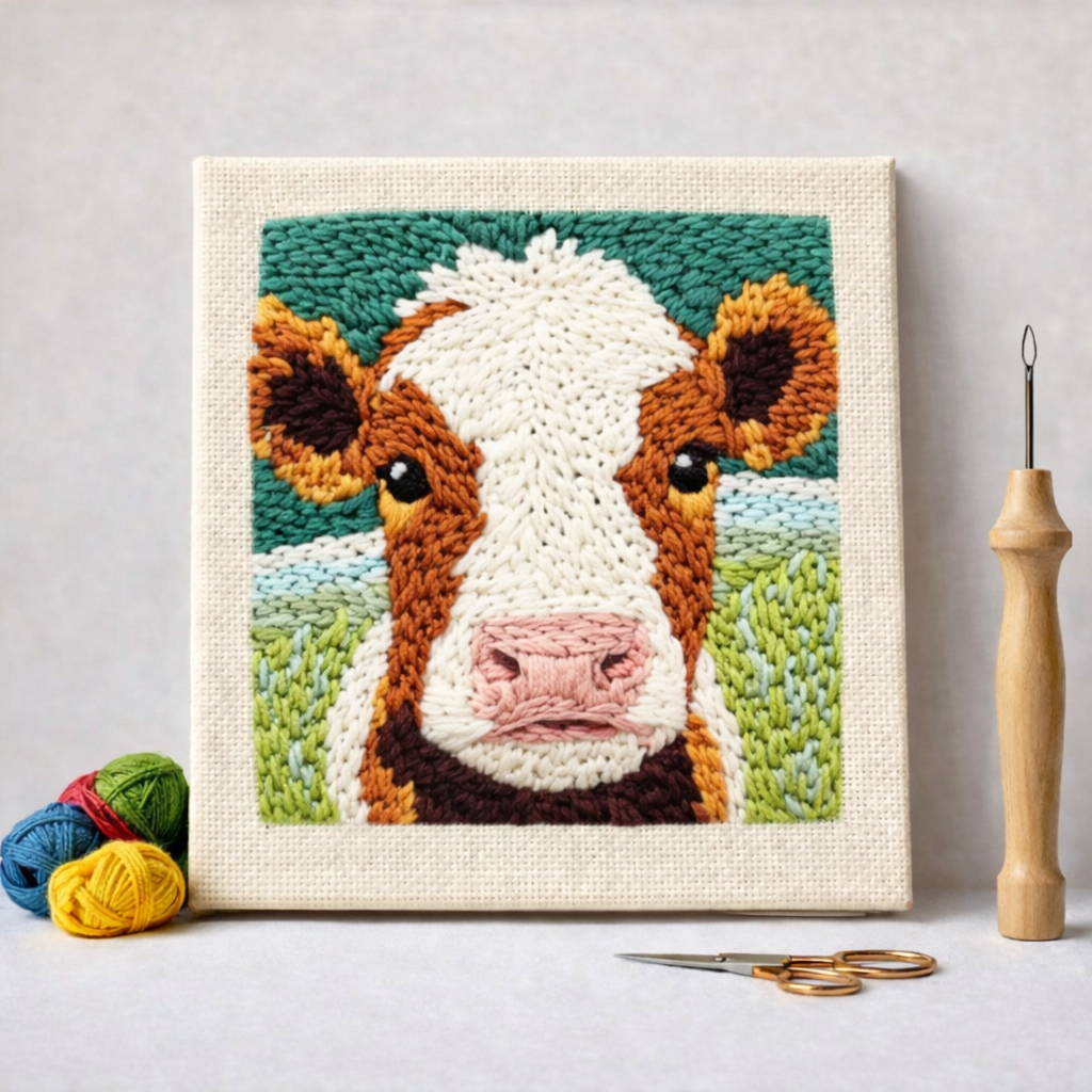 Punch Needle – Cow in a Green Field
