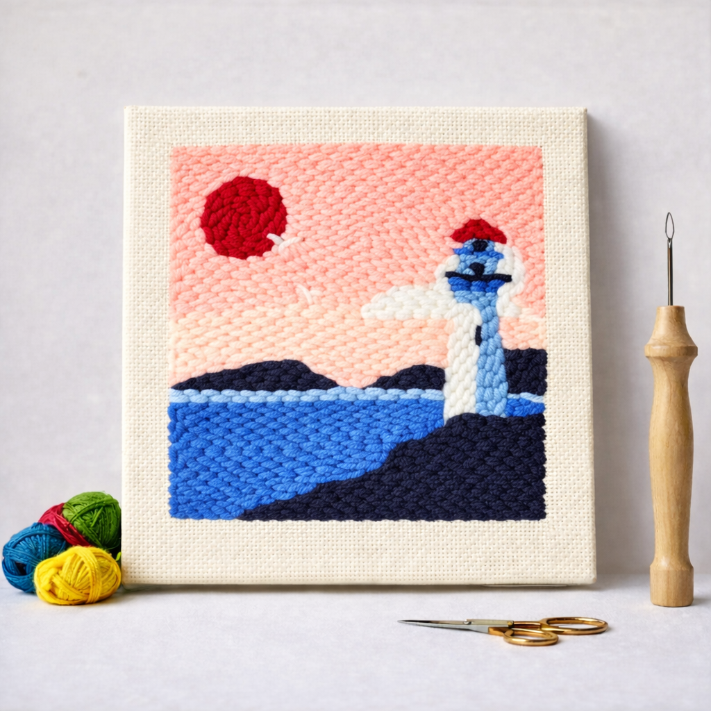 Punch Needle – Lighthouse and Red Sun