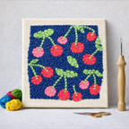 Punch Needle – Cherries on Blue Background