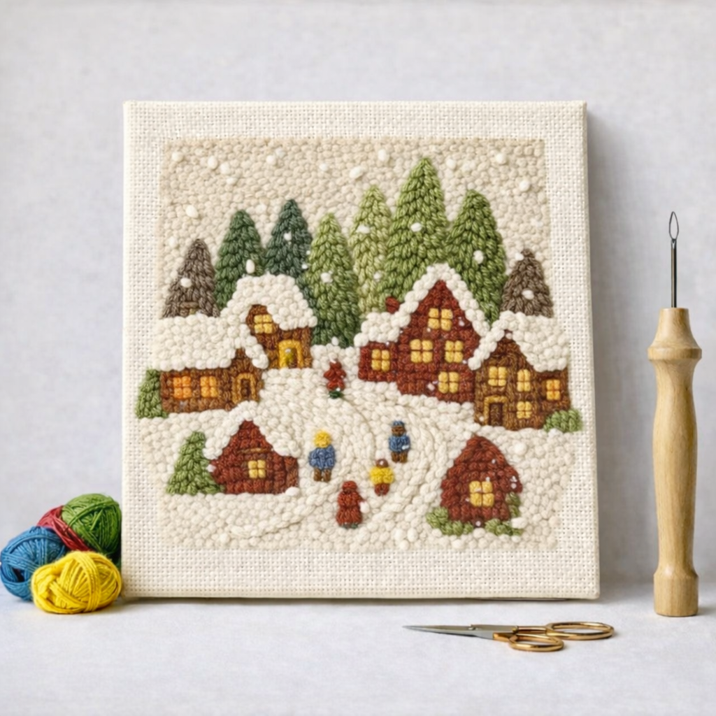Punch Needle – Snowy and Warm Village