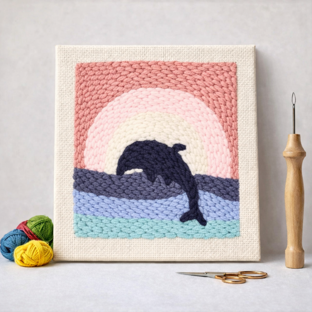 Punch Needle – Dolphin and Rainbow